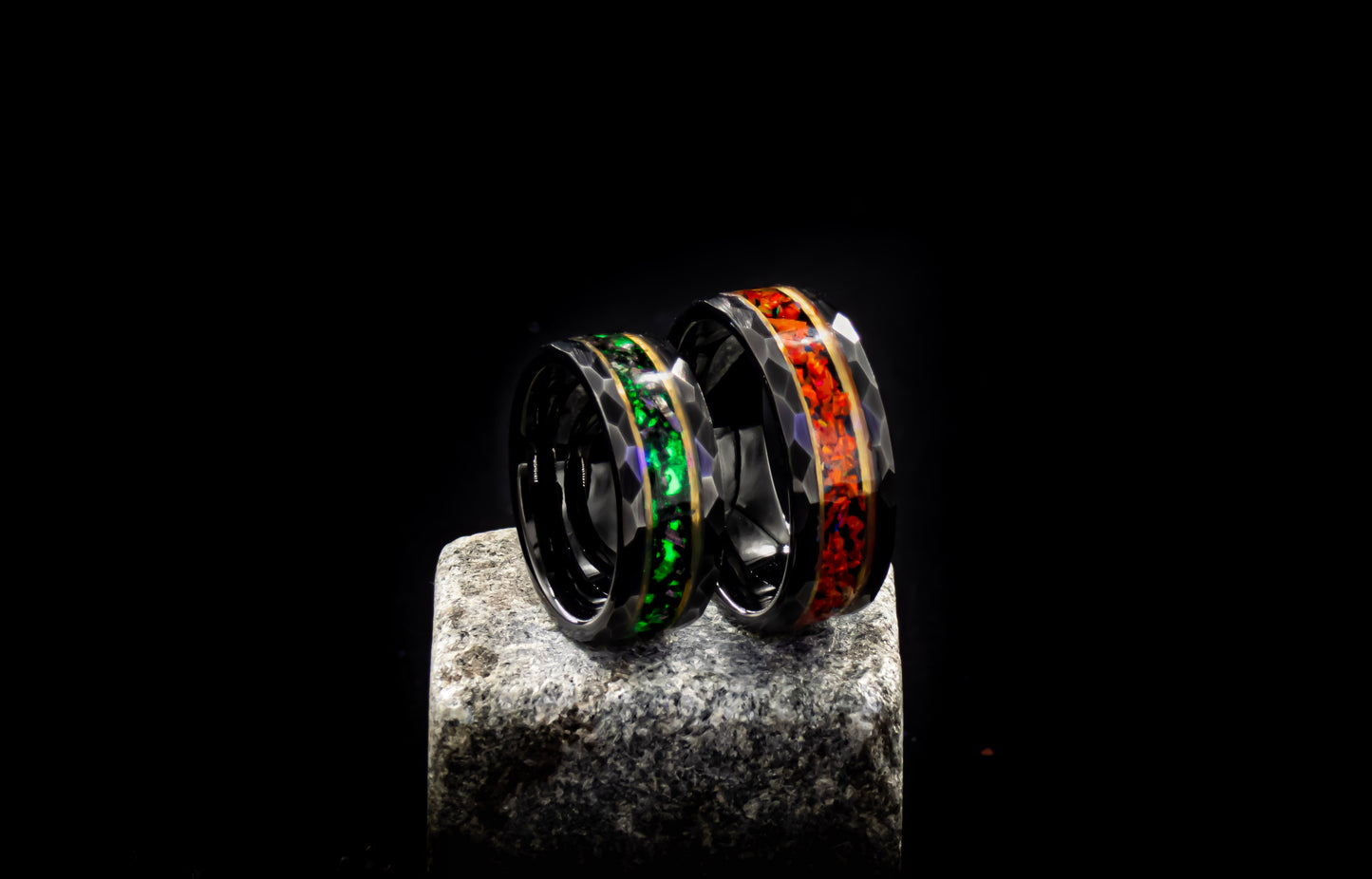 8mm Hammered Tungsten Meteorite glow ring - D4RK M4TT3R 3D