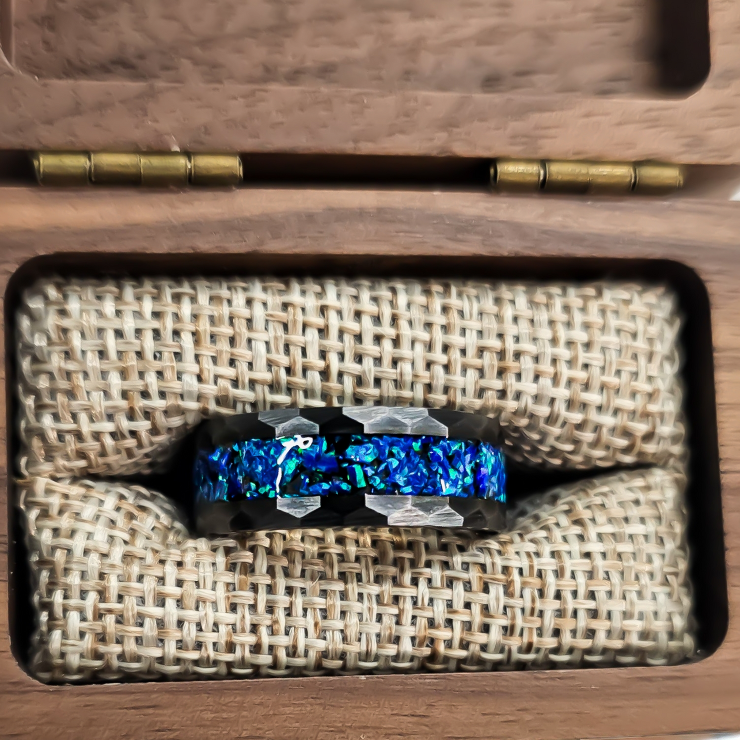 Blue opal hammered Ceramic Ring