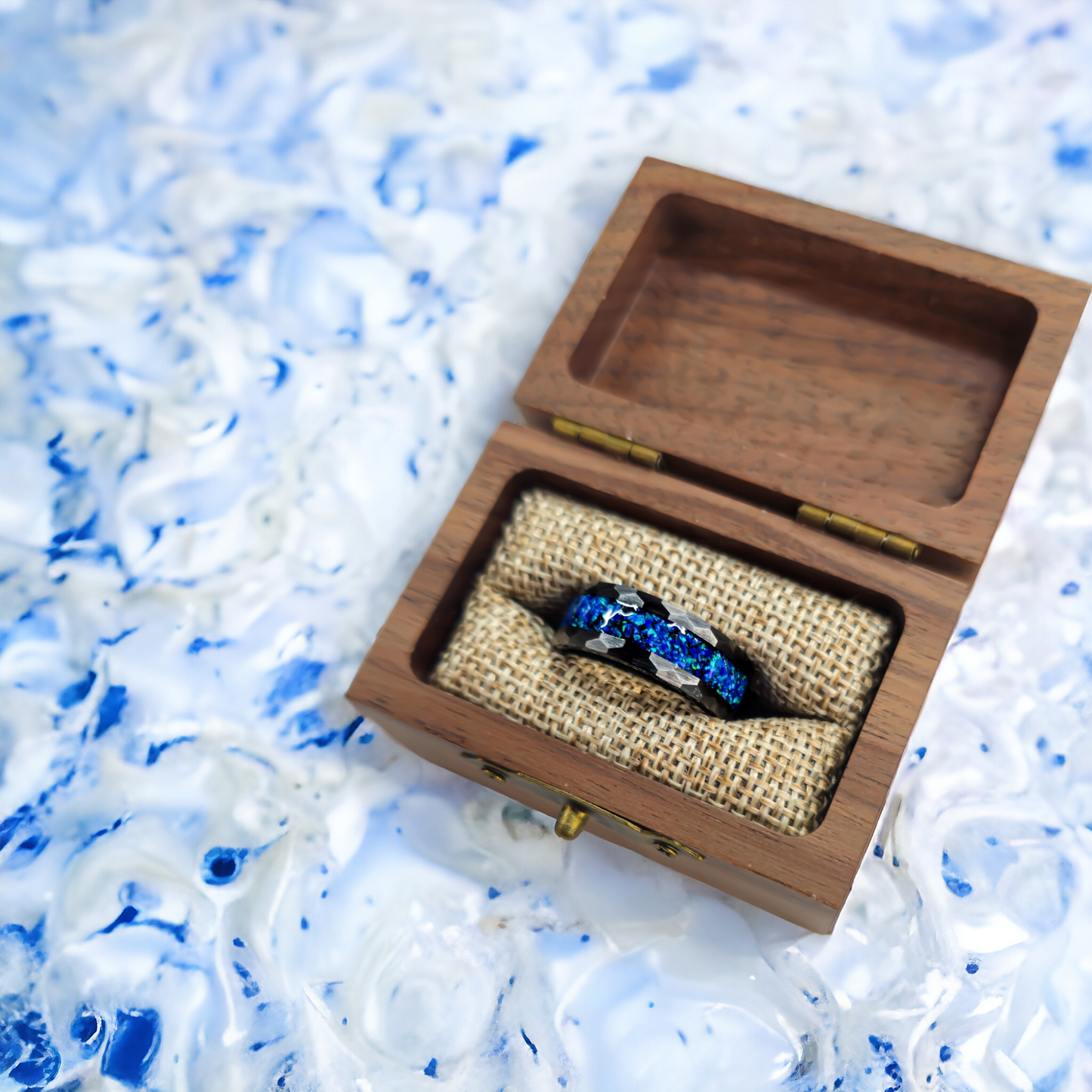 Blue opal hammered Ceramic Ring