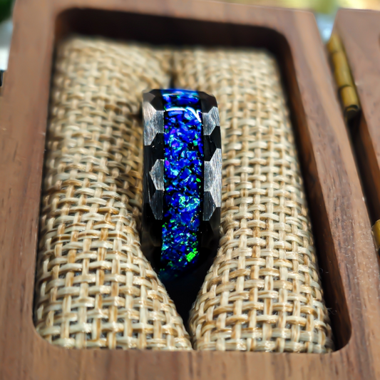 Blue opal hammered Ceramic Ring